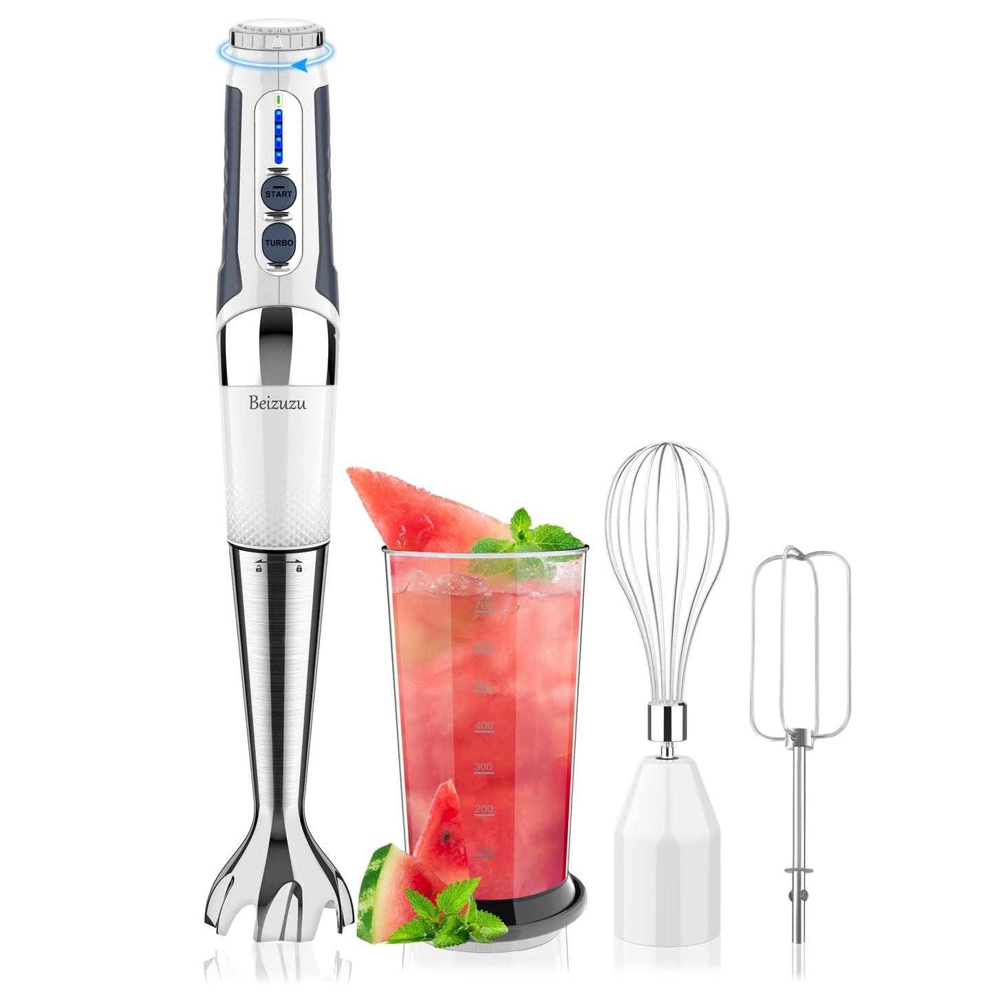 Cordless Immersion Blender Handheld: 4-in-1 Cordless Hand Blender with 500ml Chopper, 600ml Beaker, Egg Whisk, 8 Speeds Hand Stick with USB Rechargeable for Smoothies, Baby Food, Soup (Black)