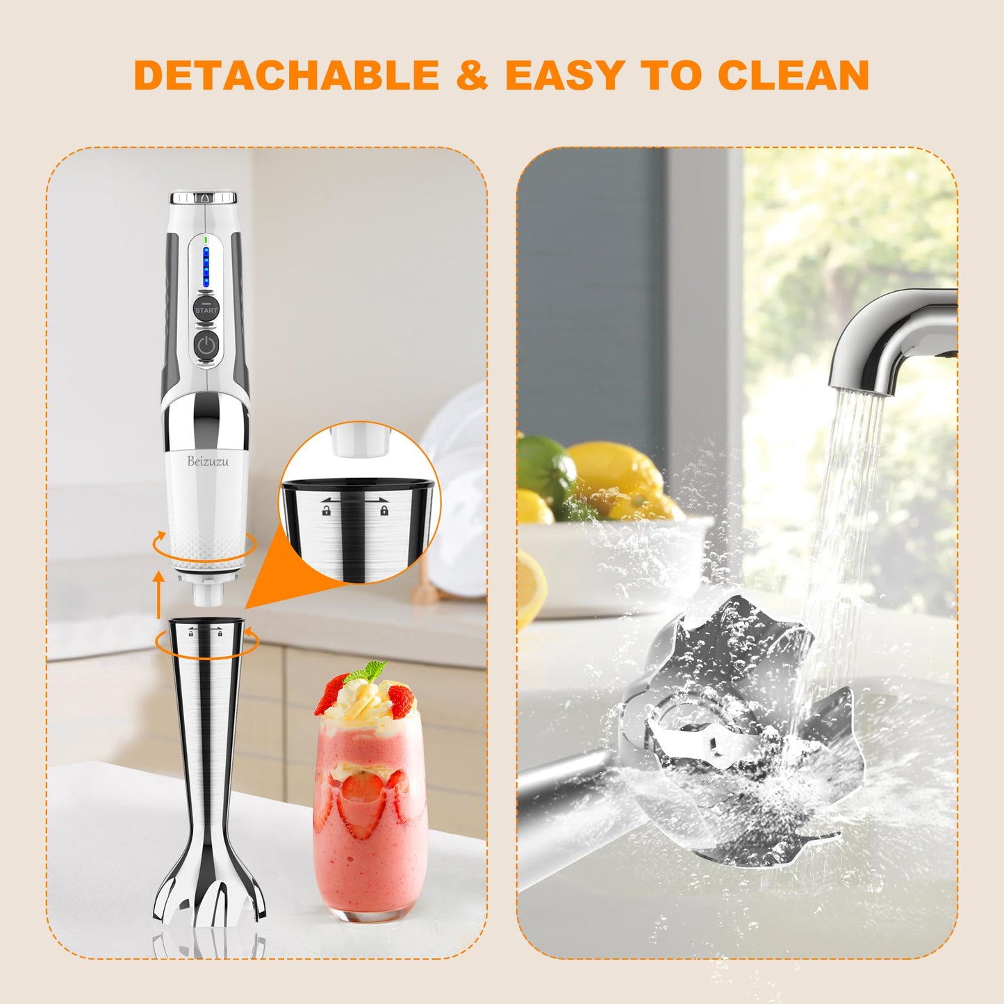 Cordless Immersion Blender Handheld: 4-in-1 Cordless Hand Blender with 500ml Chopper, 600ml Beaker, Egg Whisk, 8 Speeds Hand Stick with USB Rechargeable for Smoothies, Baby Food, Soup (Black)