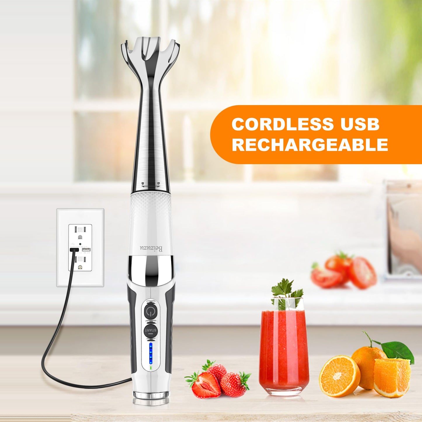 Cordless Immersion Blender Handheld: 4-in-1 Cordless Hand Blender with 500ml Chopper, 600ml Beaker, Egg Whisk, 8 Speeds Hand Stick with USB Rechargeable for Smoothies, Baby Food, Soup (Black)