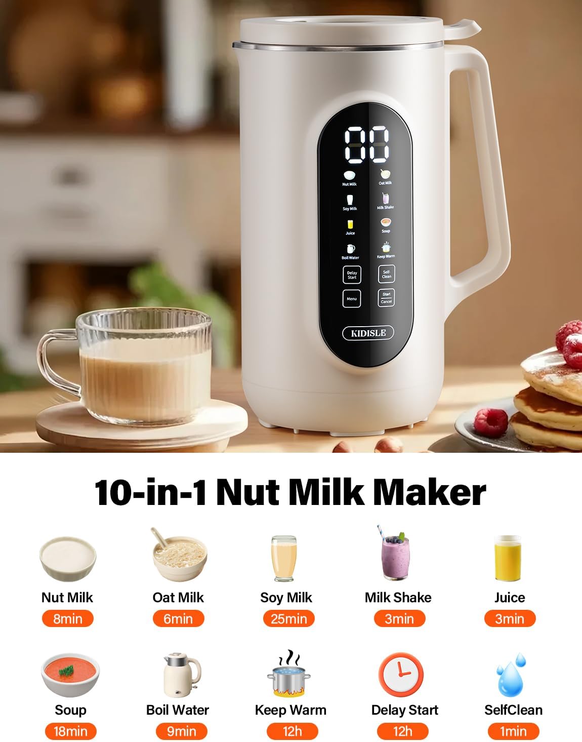 35oz Nut Milk Maker, 10-in-1 Multi-Function Blender with 12-Hour Delay Start, Self-Clean, Keep Warm, Perfect for Soy, Oat Milk, Soup & More – Ideal for Vegan & Lactose-Free Diets, Cream