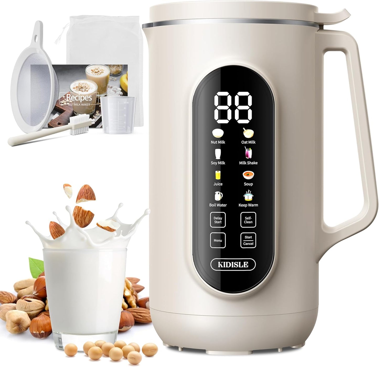35oz Nut Milk Maker, 10-in-1 Multi-Function Blender with 12-Hour Delay Start, Self-Clean, Keep Warm, Perfect for Soy, Oat Milk, Soup & More – Ideal for Vegan & Lactose-Free Diets, Cream