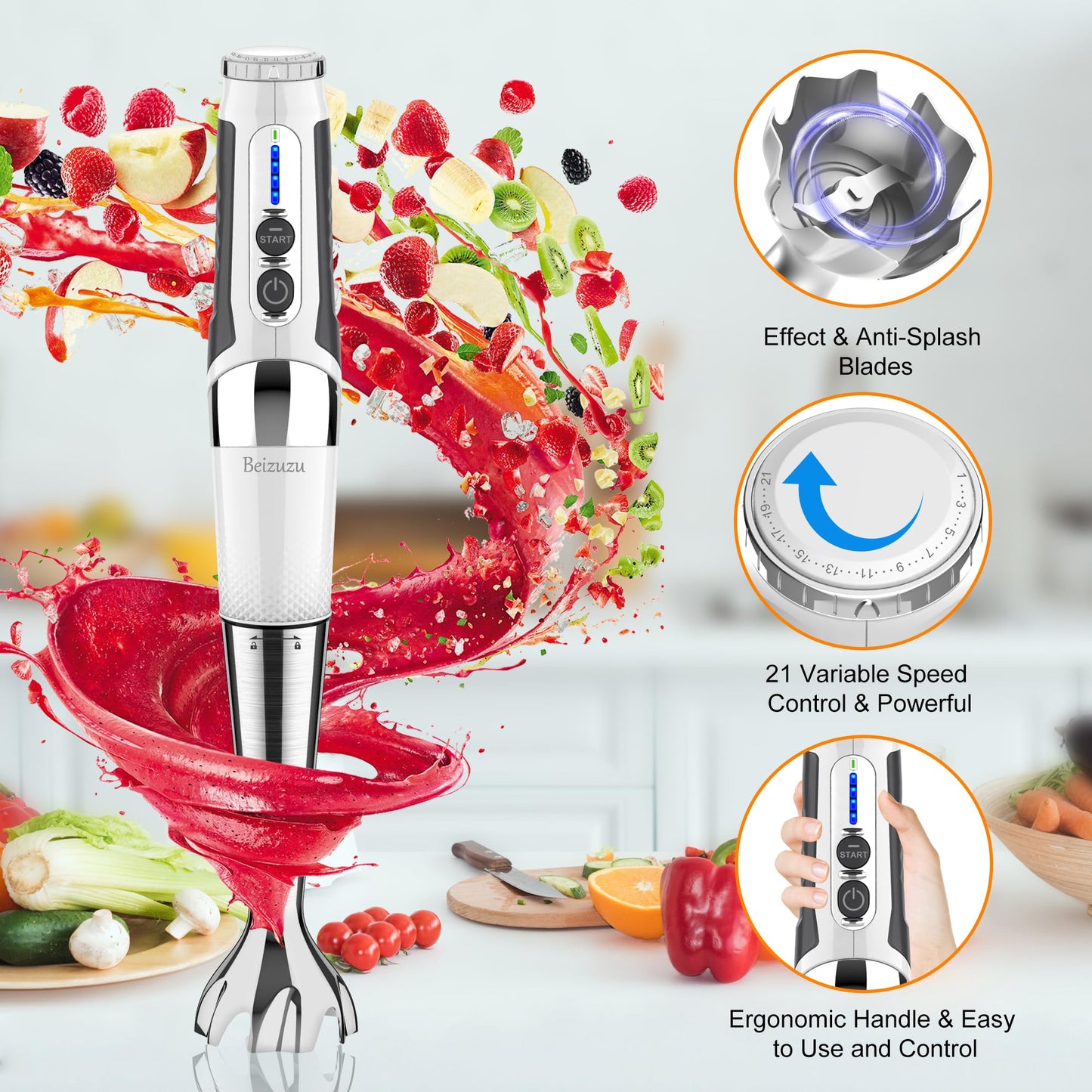 Cordless Immersion Blender Handheld: 4-in-1 Cordless Hand Blender with 500ml Chopper, 600ml Beaker, Egg Whisk, 8 Speeds Hand Stick with USB Rechargeable for Smoothies, Baby Food, Soup (Black)