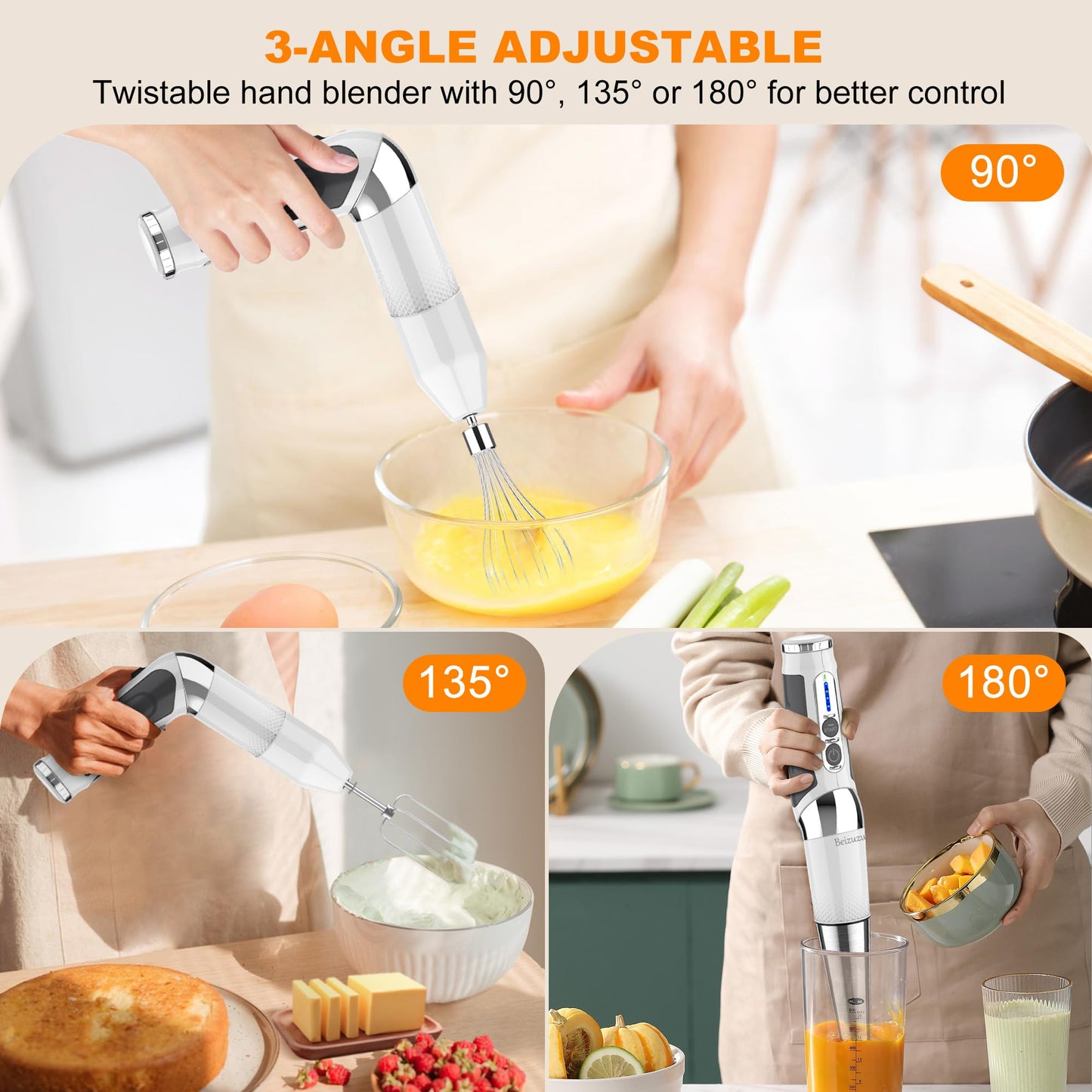 Cordless Immersion Blender Handheld: 4-in-1 Cordless Hand Blender with 500ml Chopper, 600ml Beaker, Egg Whisk, 8 Speeds Hand Stick with USB Rechargeable for Smoothies, Baby Food, Soup (Black)